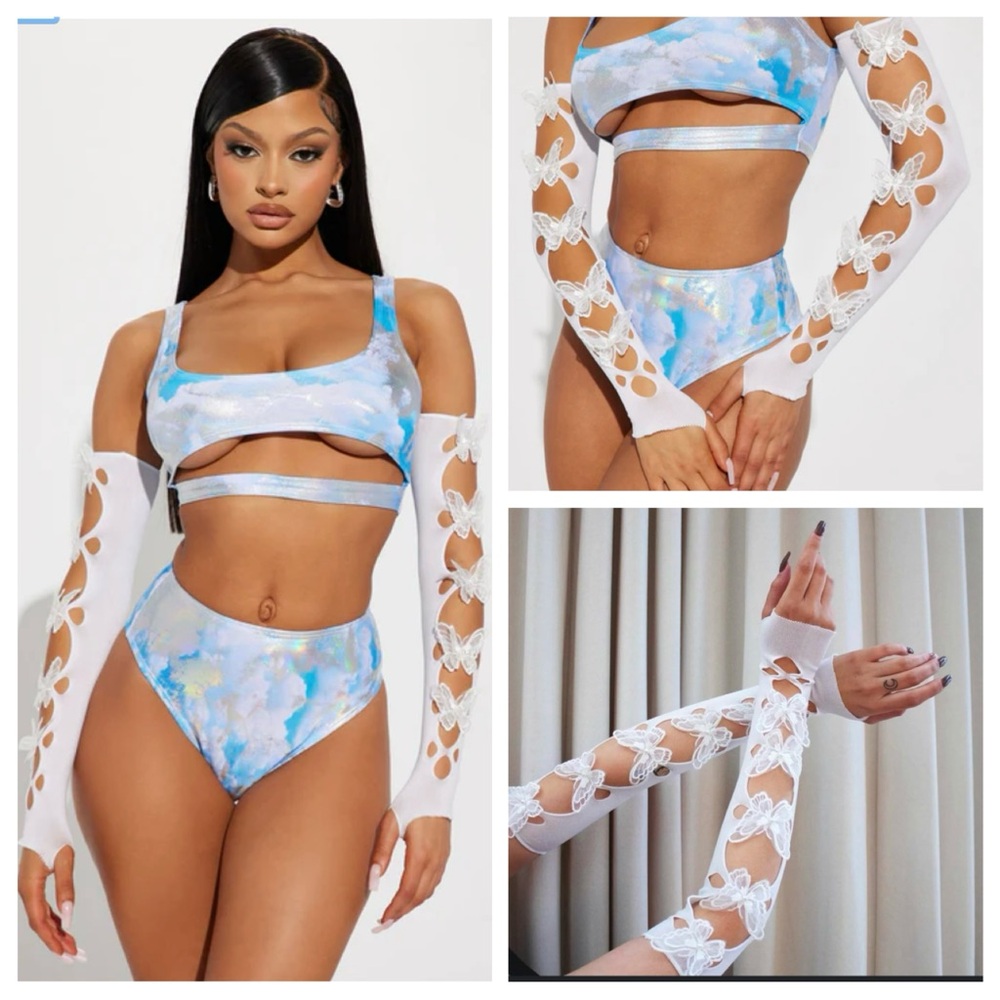 NWOT Fashion Nova butterfly cut out arm warmers white